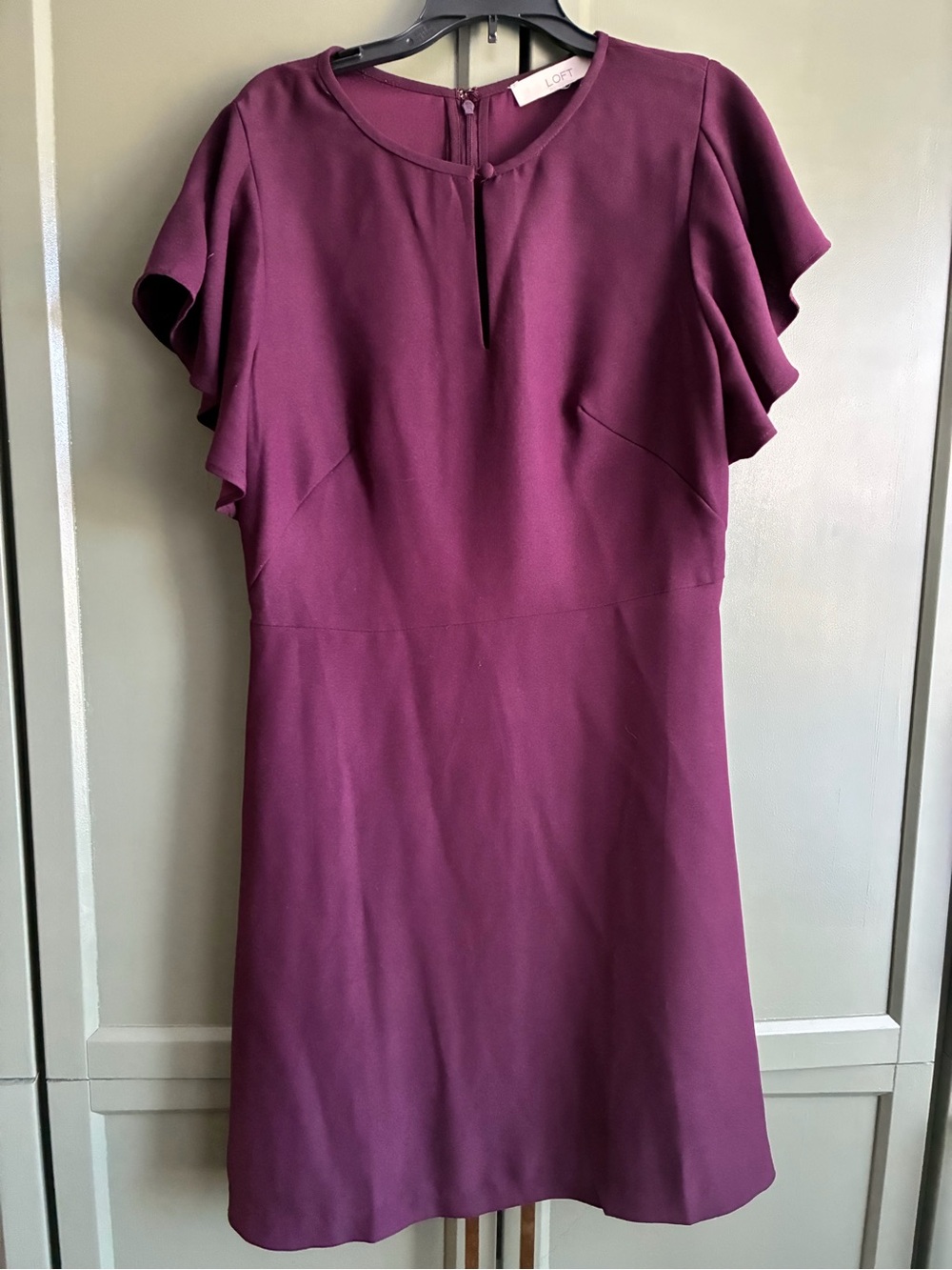 LOFT Plum Flutter Sleeve Shift Dress